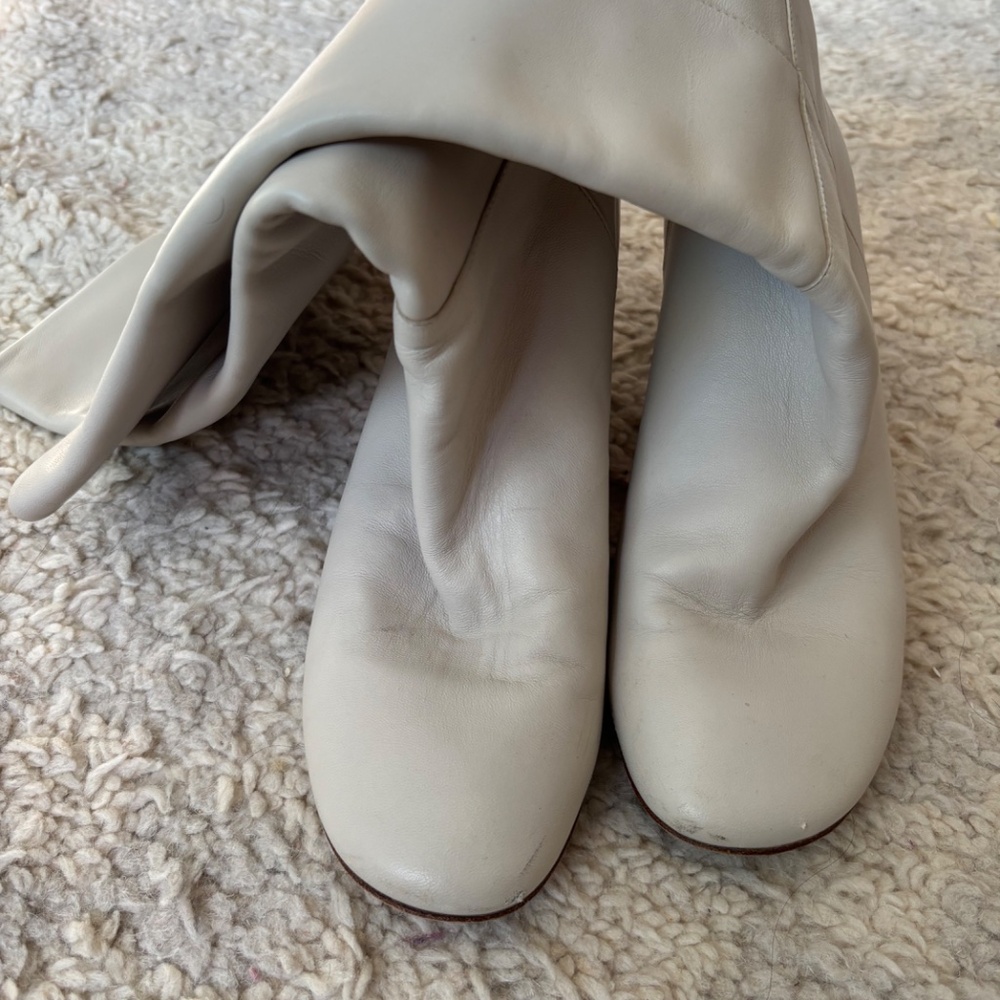 Loq Boots Knee High Heels Off White Glove Leather 37 7 - Picture 9 of 10